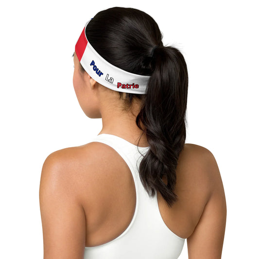 Patriotic headband featuring 'vive la France' and 'pour la patrie' slogans