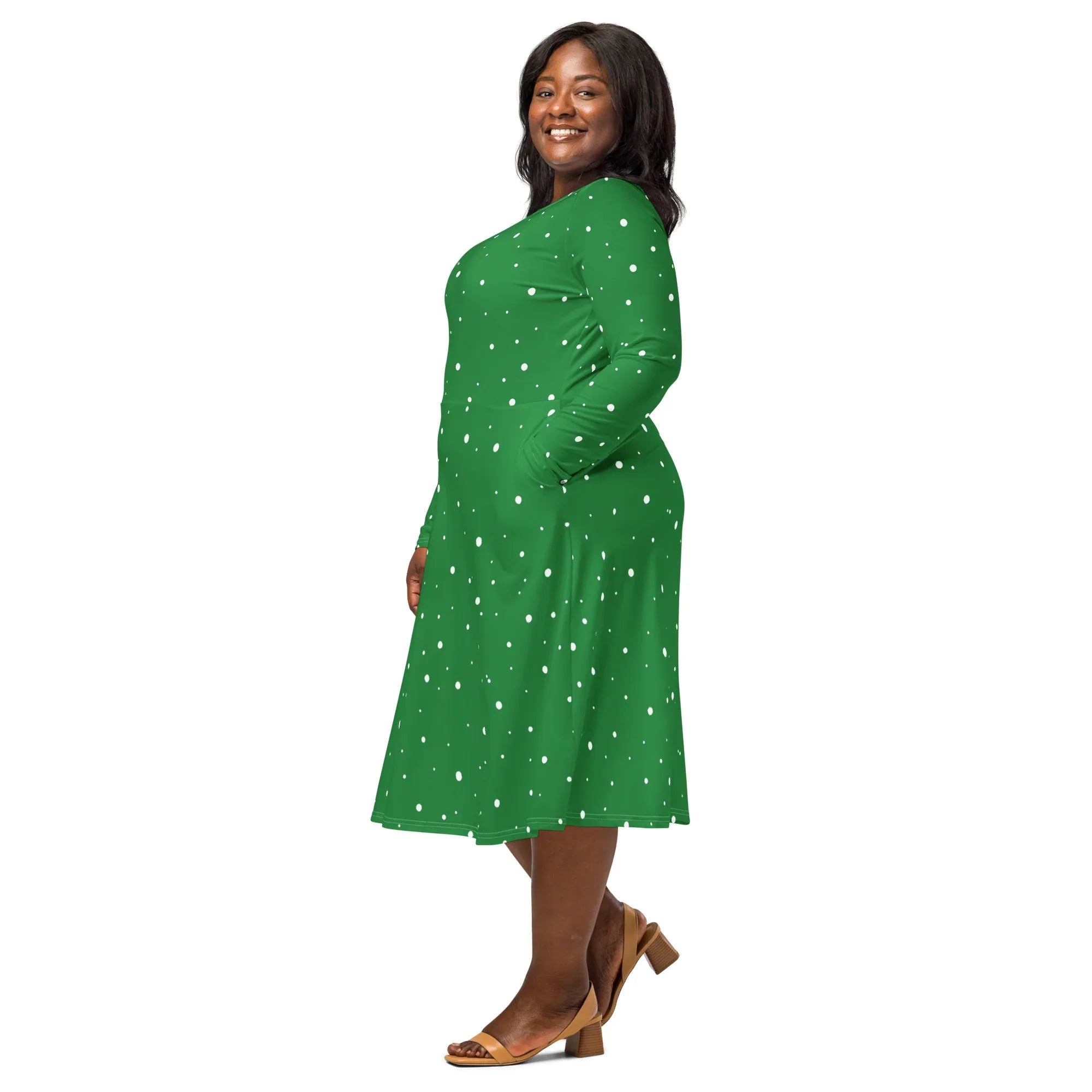 Green & White Polka Dot Midi Dress