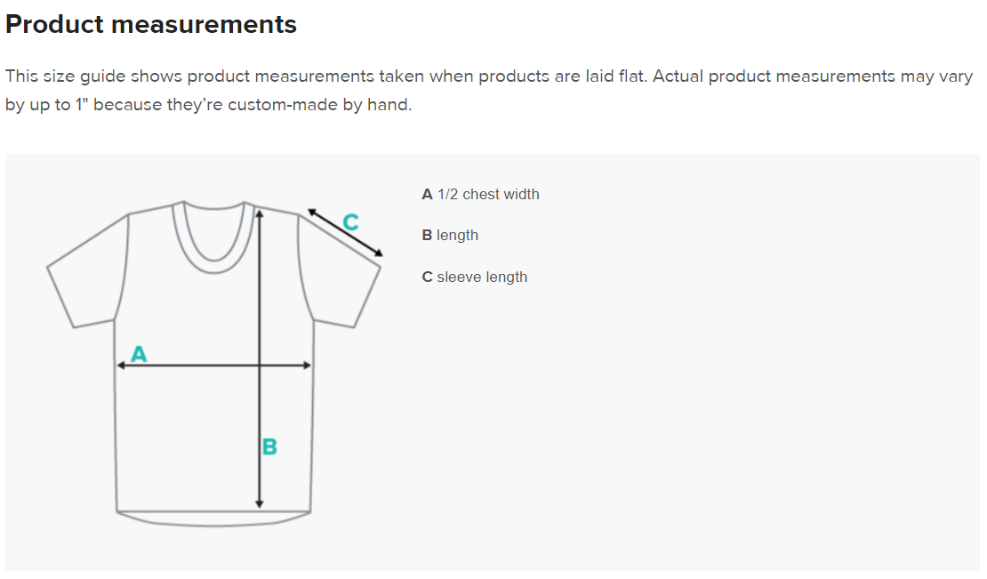 Product Measurements Kids Size Shirt Union Jack 2T to 7