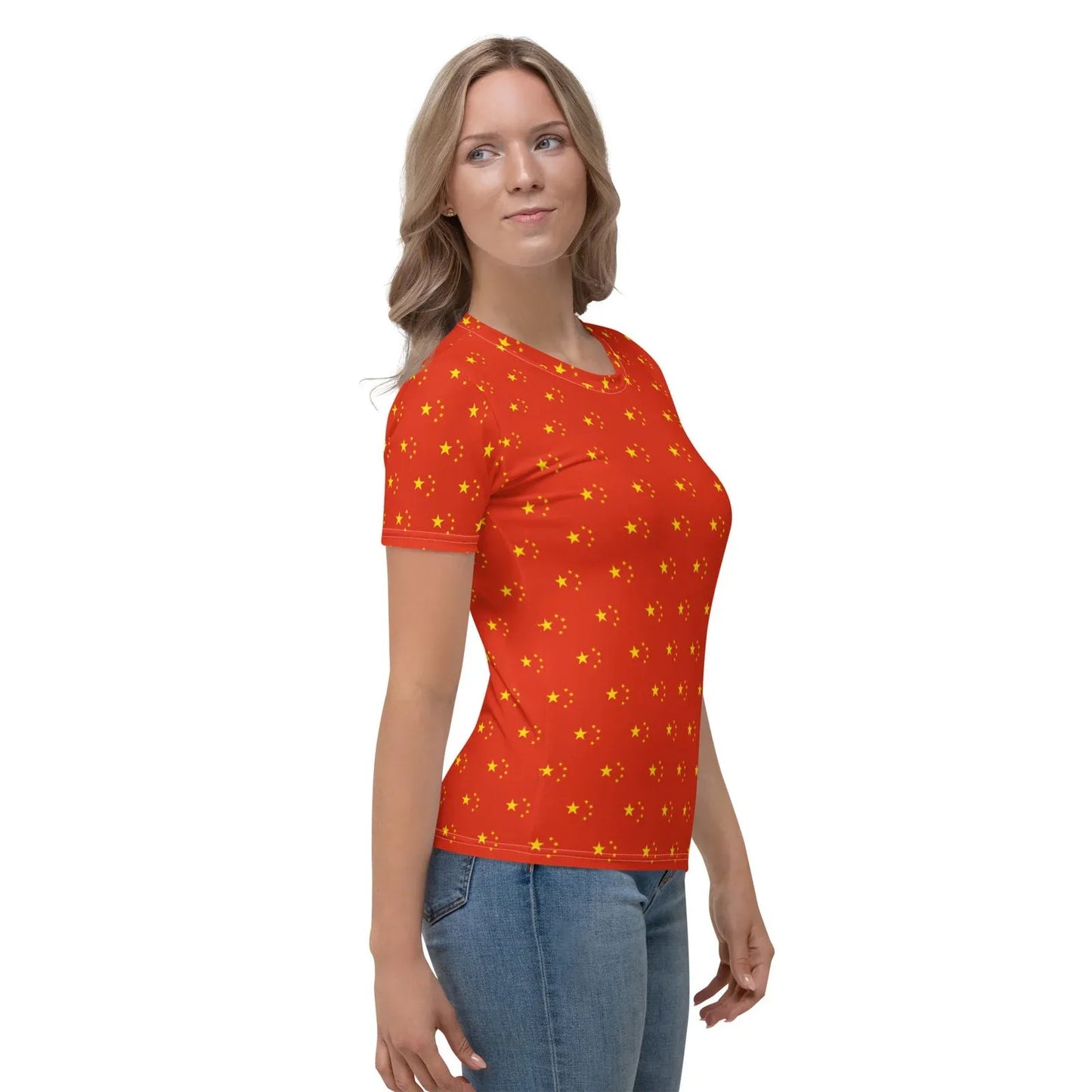 Red Chinese flag t shirt made from stretch fabric