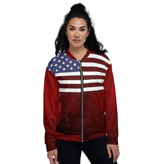 Red White Blue Bomber Jacket with YKK Zipper Detail