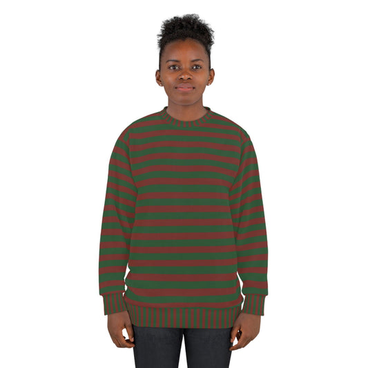 Red and Green Striped Sweater styled for everyday wear