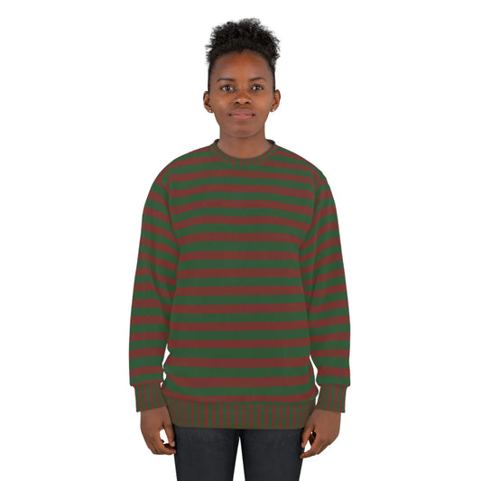 Red and green sweater casual winter outfit