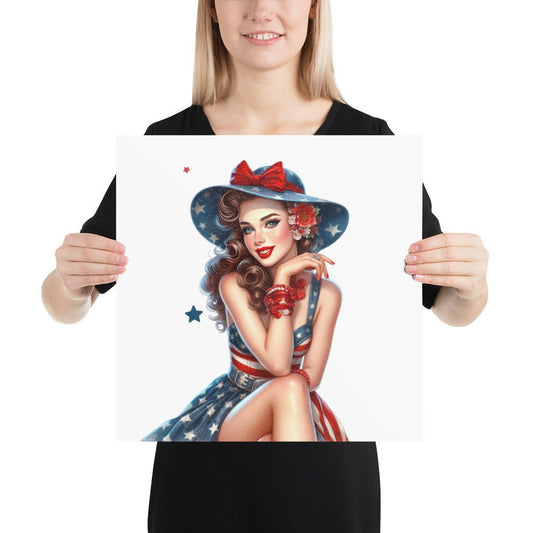 Retro American Woman Poster – Classic Patriotic Deco
