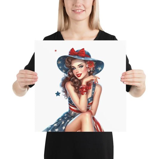 Retro American Woman Poster – Classic Patriotic Deco