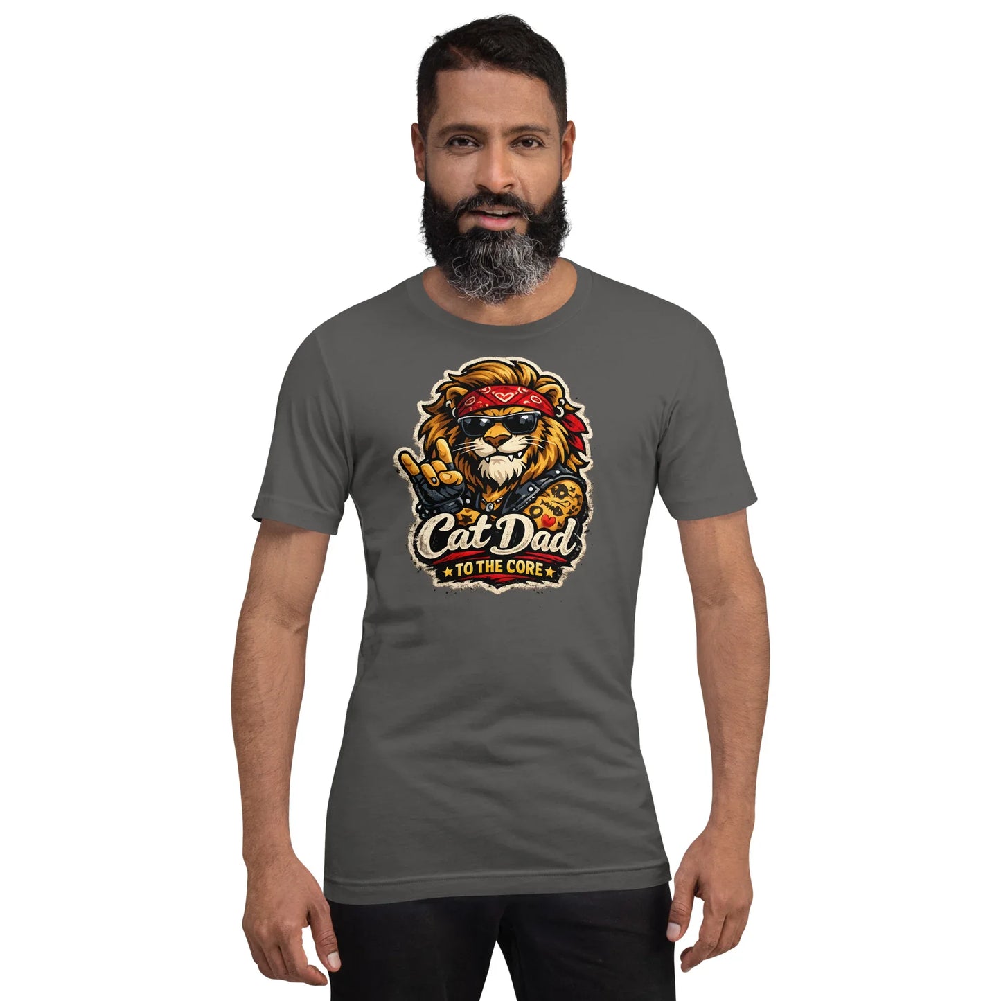 Rocker style cat dad apparel for men with a bold animal print