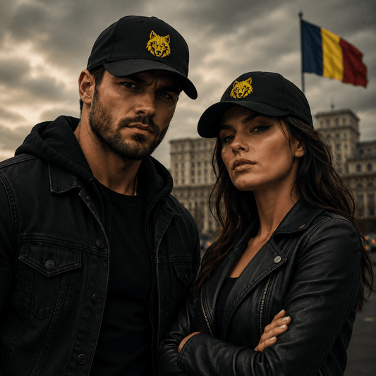 Romanian heritage embroidered dad hat black cotton twill