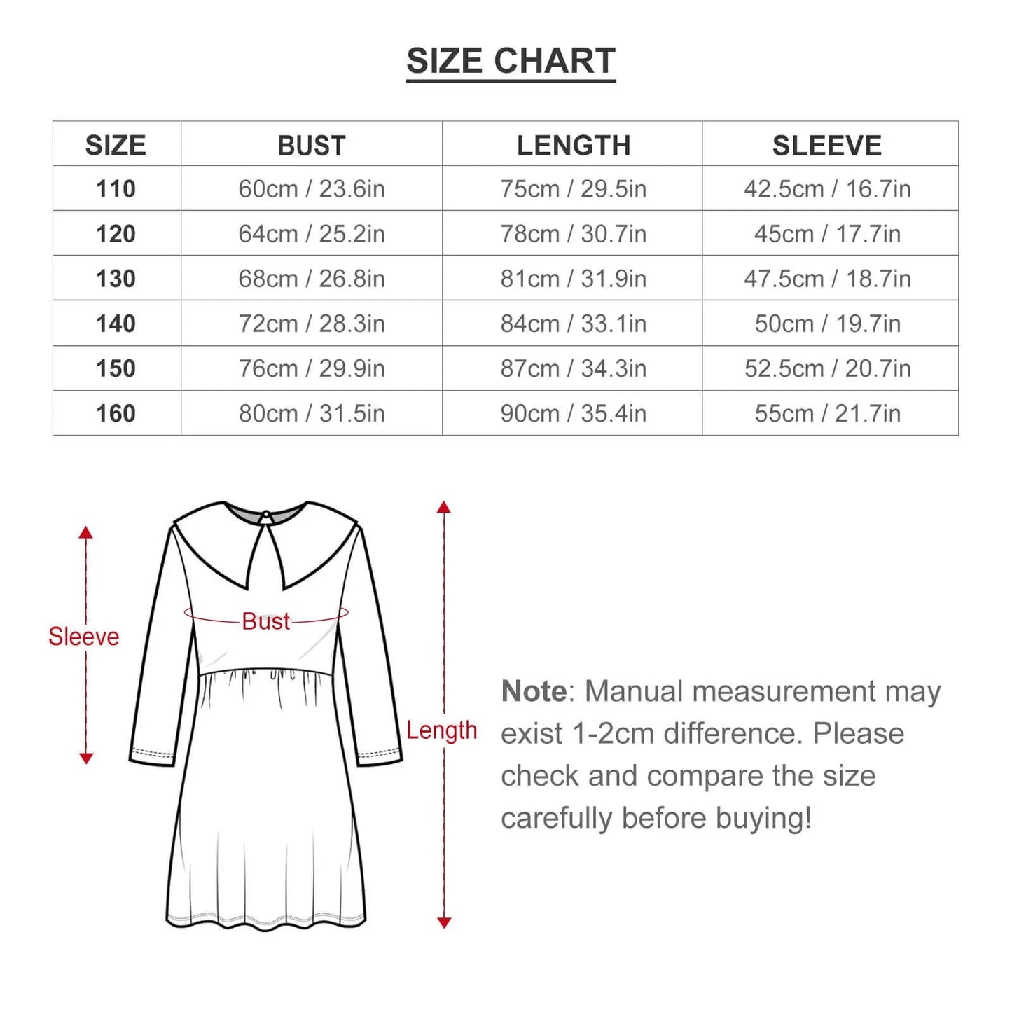 Size Guide Union Jack Dress for Child