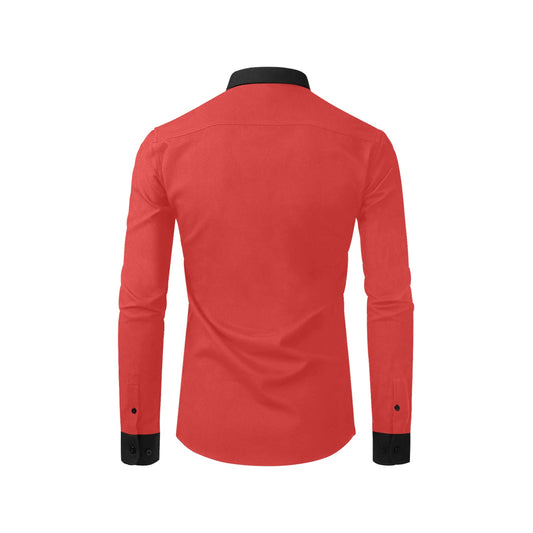 Stylish polyester red shirt with chest pocket and contrast black collar
