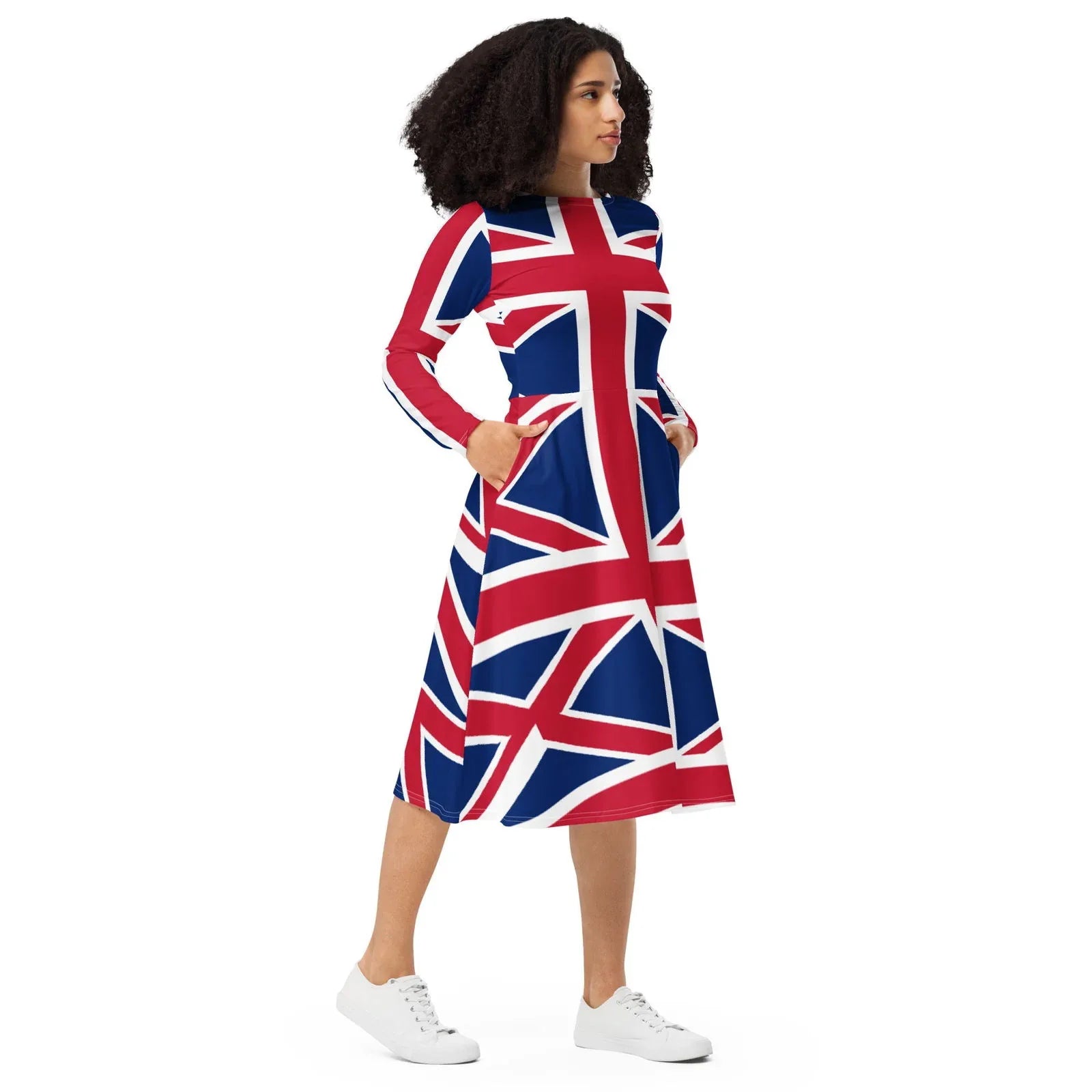 Union Jack Dress | Long Sleeve Midi Dress With Pockets