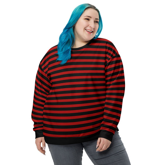 Unisex black red striped sweatshirt made from recycled polyester