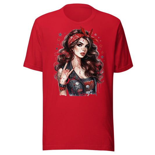 Vintage-inspired rock n roll t-shirt with pin-up girl