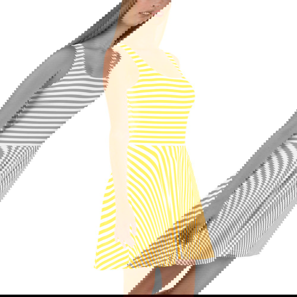 White And Orange Striped Skater Dress