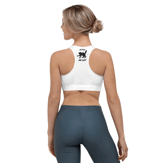 Women’s fitness sports bra with bold cat statement design