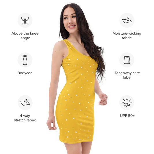 Yellow and white polka dot dress casual outfit