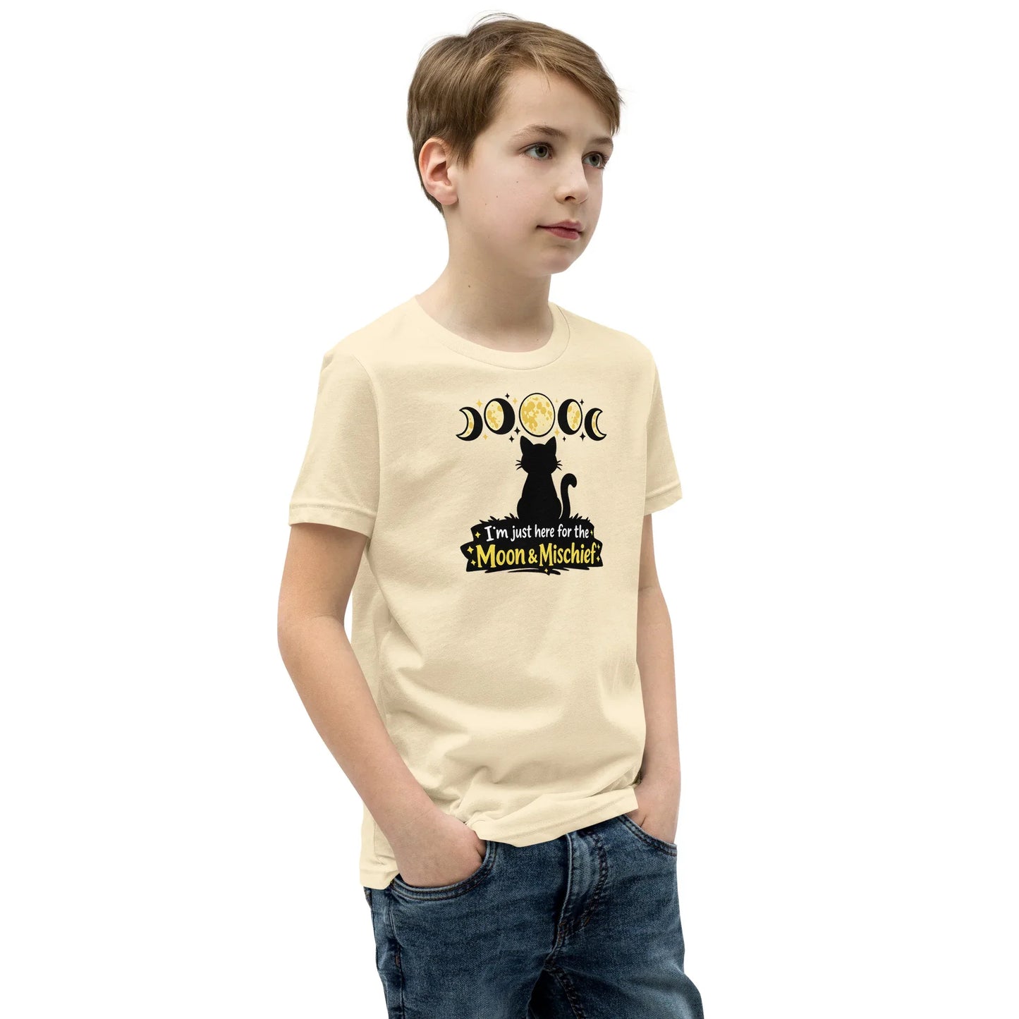 Youth fantasy moon and cat graphic t-shirt