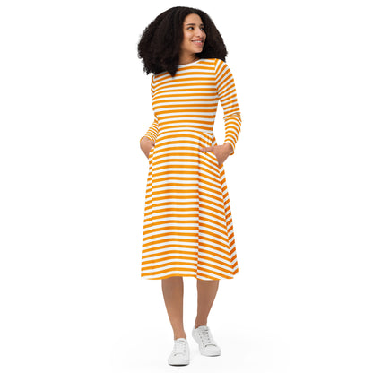 Orange And White Striped Dress Long Sleeves