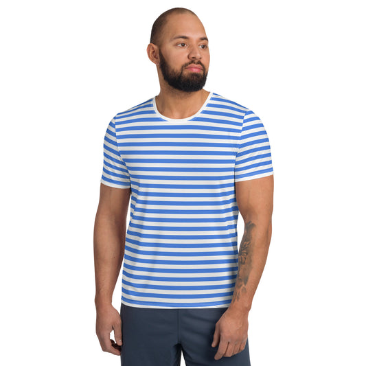 Blue And White Striped T-Shirt Men / Mens Athletic T-shirt