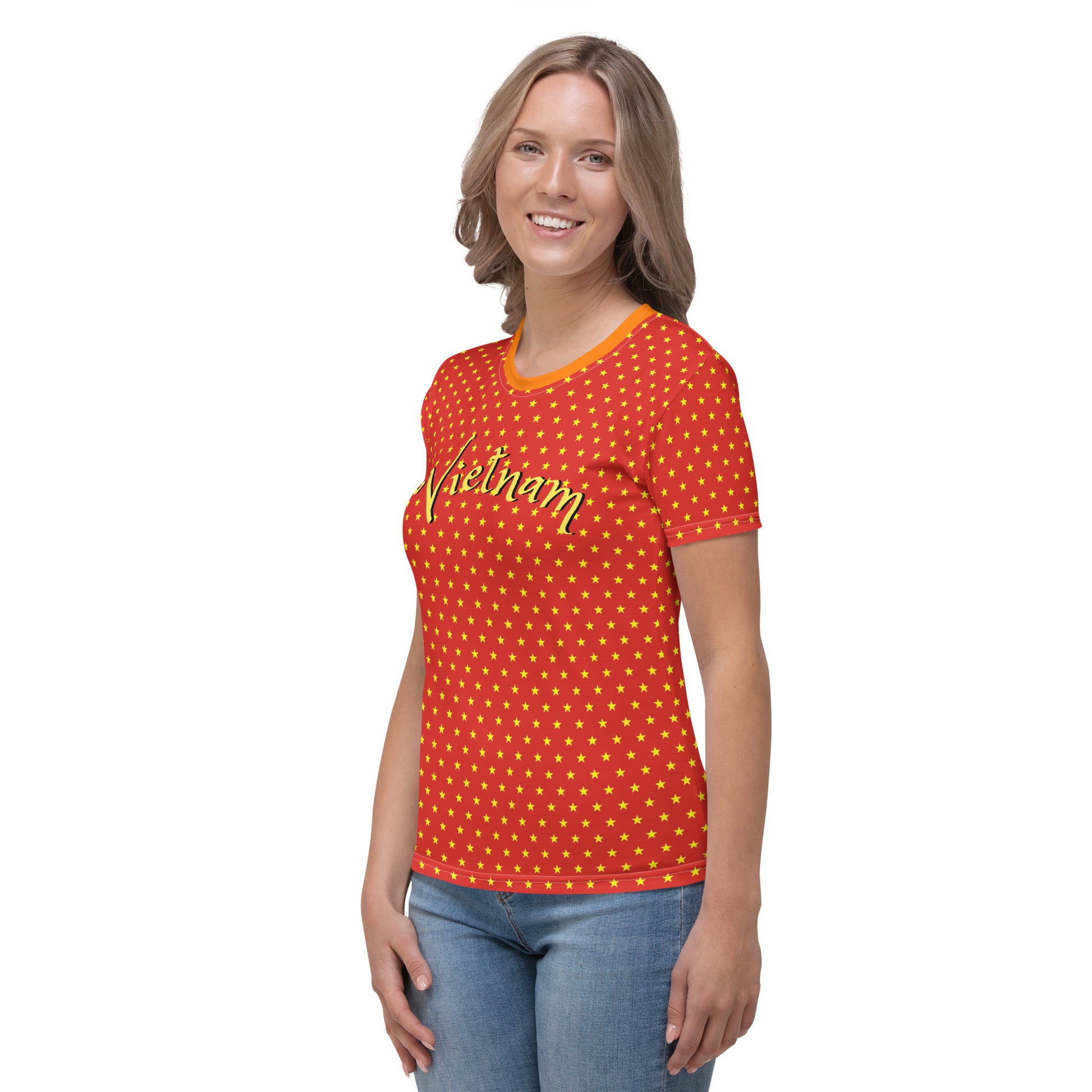 Comfortable Women's T-Shirt: Vietnam Graphic with Yellow Polka Dots 
