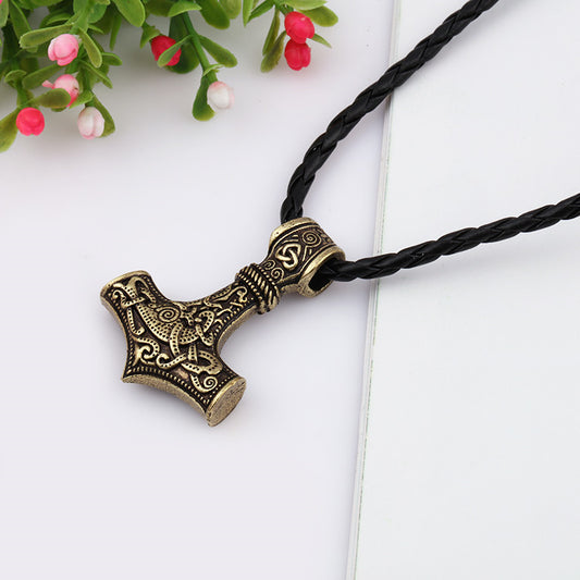 antique gold color viking hammer necklace for men