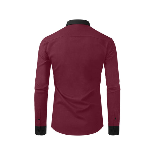back side Polyester burgundy dress shirt with button-down collar and chest pocket