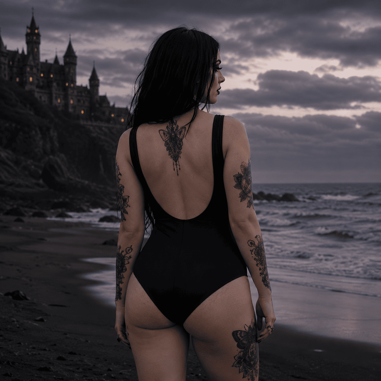 back side gothic summer beachwear unique horror print swimsuit
