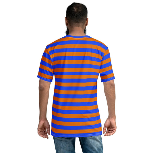 blue and orange striped shirt