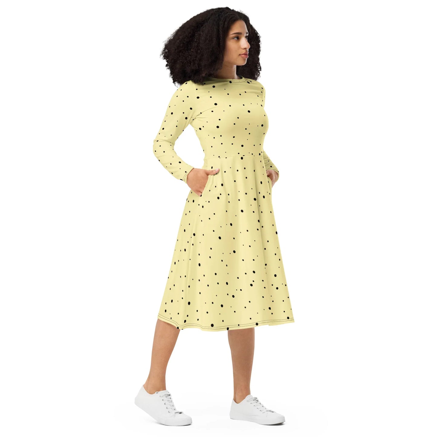 boat neck polka dot dress perfect for brunch or day events