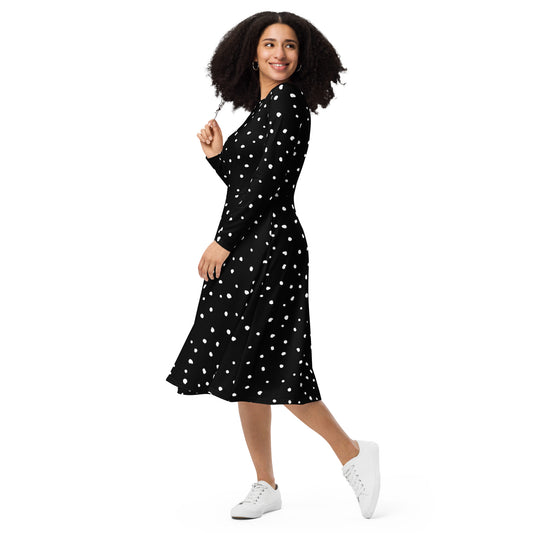comfortable long sleeve fit and flare dress with pockets