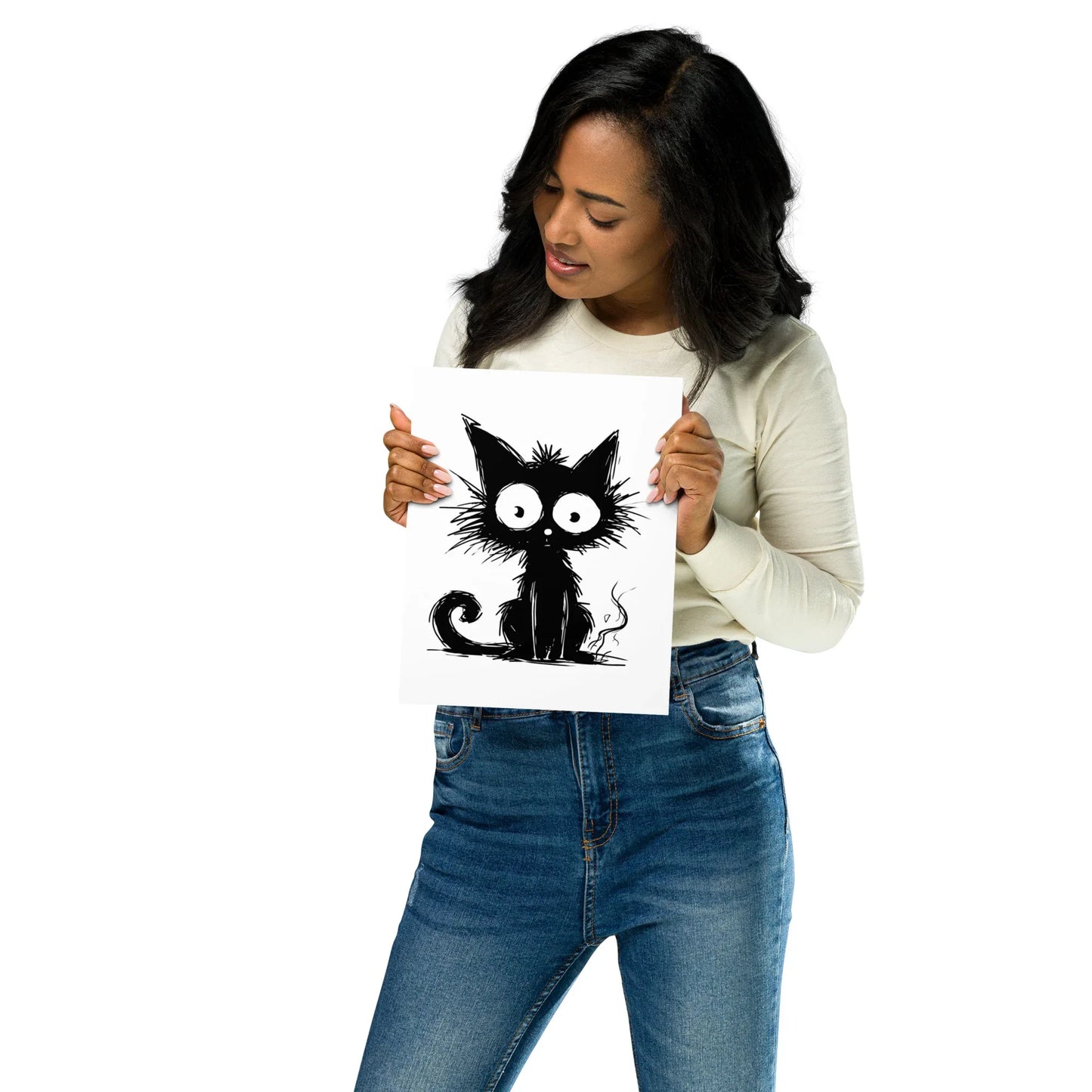 Artistic cat illustration print with bold contrast