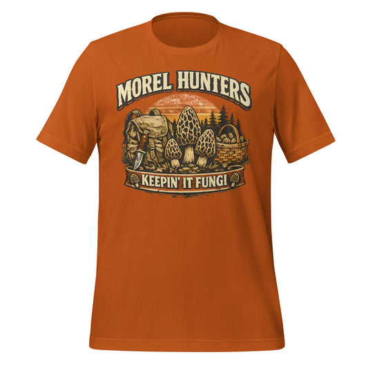 funny morel hunters keep it fungi mushroom hunting t-shirt
