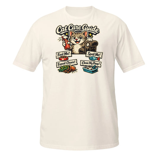 humorous cat owner instruction guide graphic t-shirt