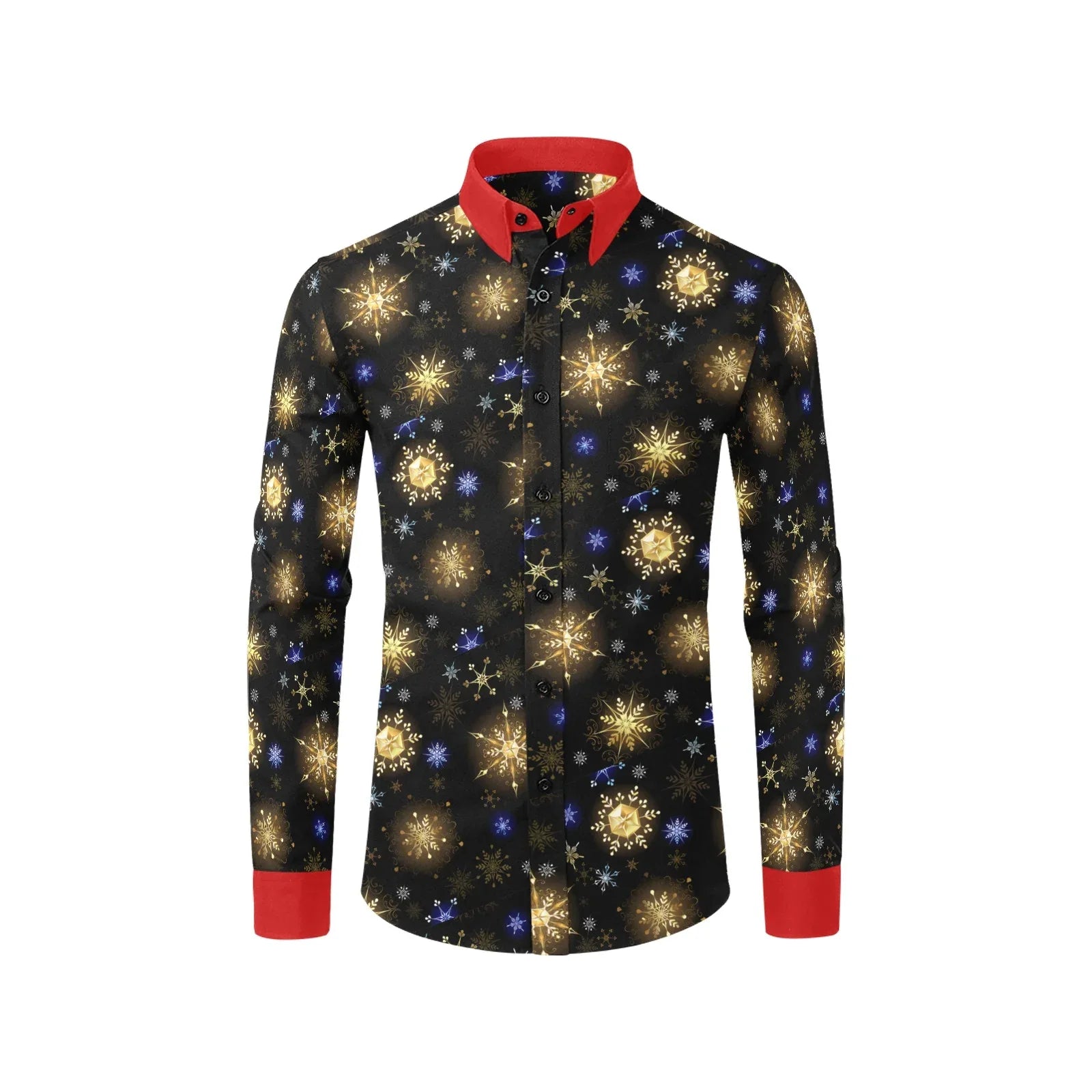 Men’s Christmas Dress Shirt – Golden Snowflakes – YVDdesign