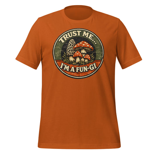 retro mushroom graphic t-shirt with funny fungi pun design