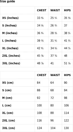 size guide bikini top