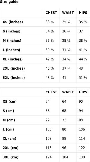size guide bikini top