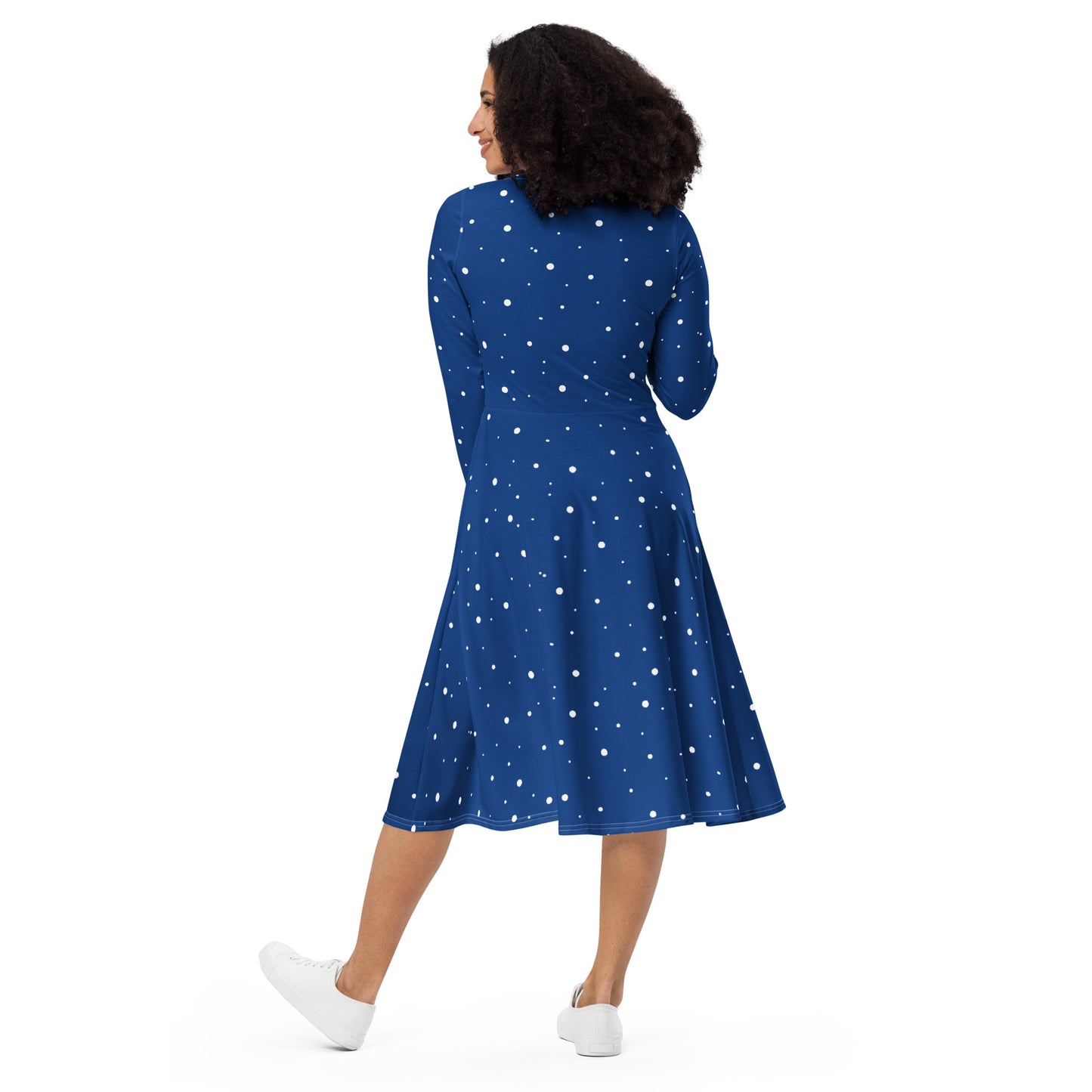 timeless navy polka dot dress for brunch work or weekend errands