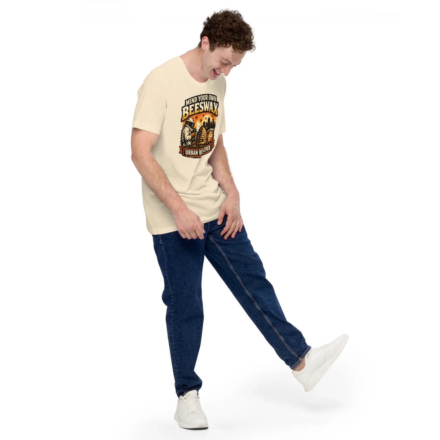 urban beekeeping t-shirt with vintage bee hive illustration and bold beekeeper slogan