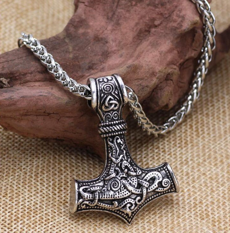 viking hammer necklace with stainless steel chain