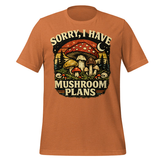 vintage mushroom graphic t-shirt with funny mushroom plans quote
