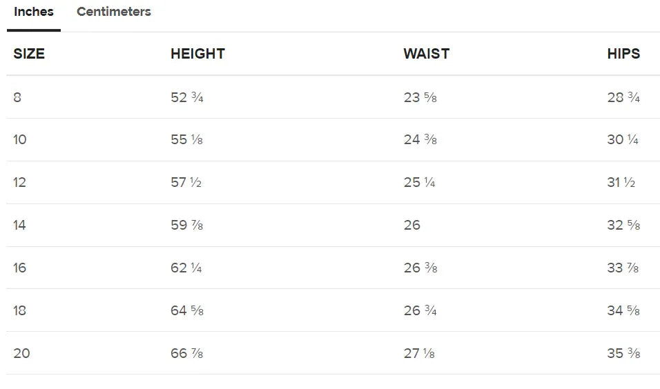 Inches Youths Leggings Size Char