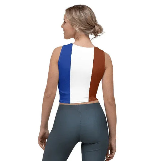 French flag sleeveless crop top with four-way stretch fabric for women