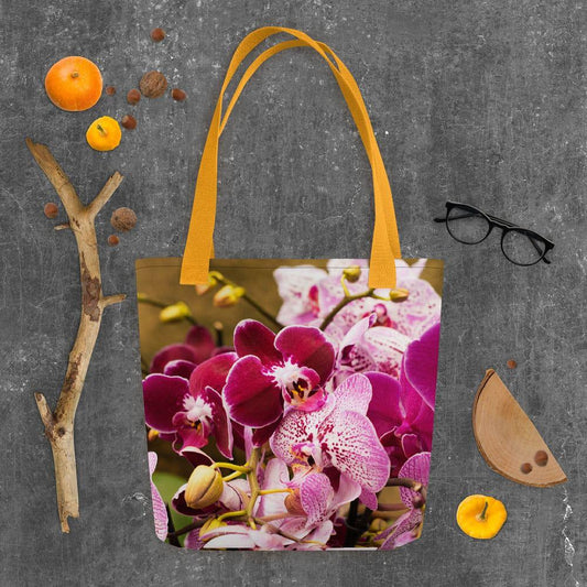 Reusable orchid floral tote bag for everyday shopping