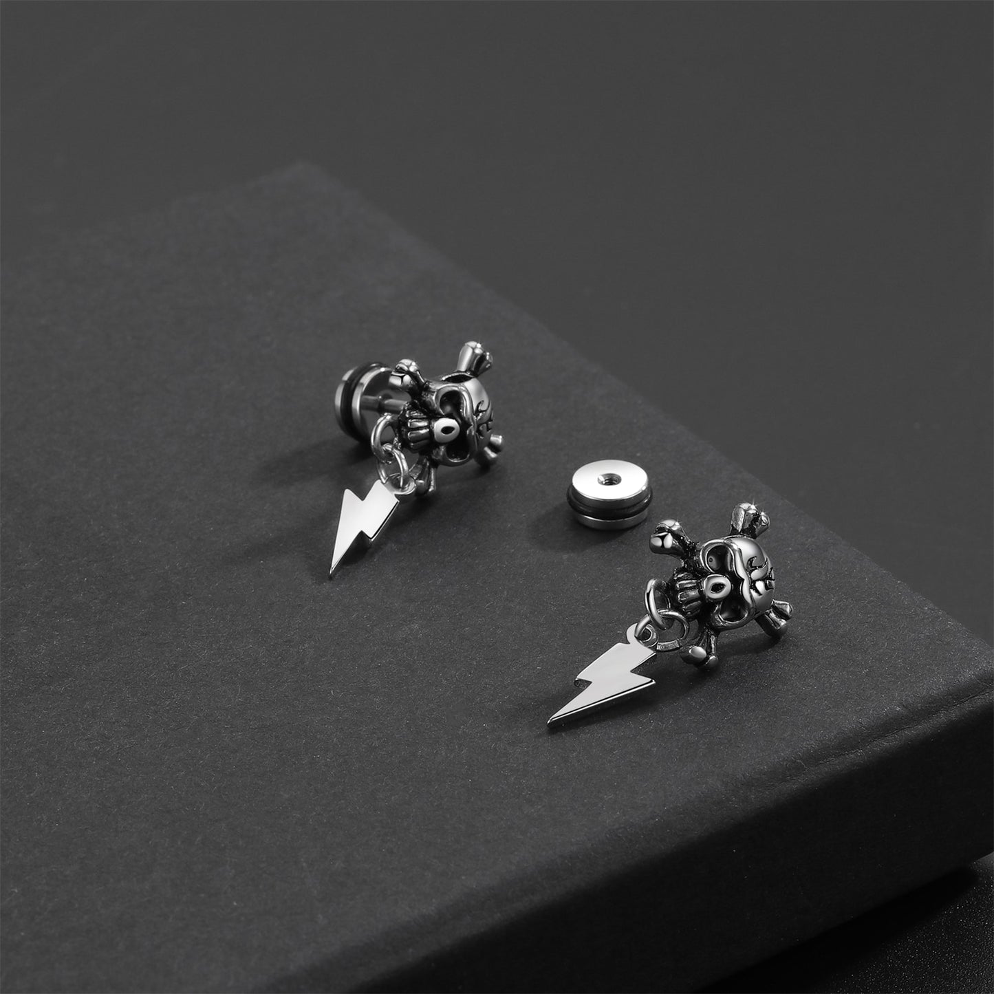 Gothic Skull Jewelry Cross Or Lightning Earrings / Stainless Steel Stud Earrings