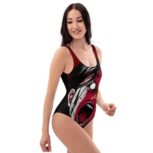 Unique goth-inspired swimsuit with bold graphic design