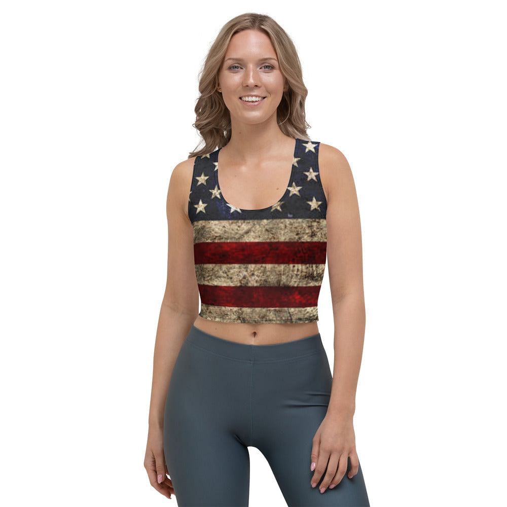 Restyled Fourth of July Flag Crop Top Shirt Size S Grunge 