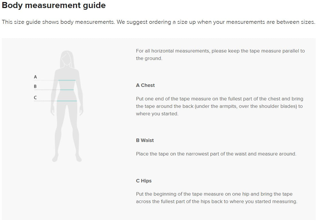 body measurement guide ireland dress