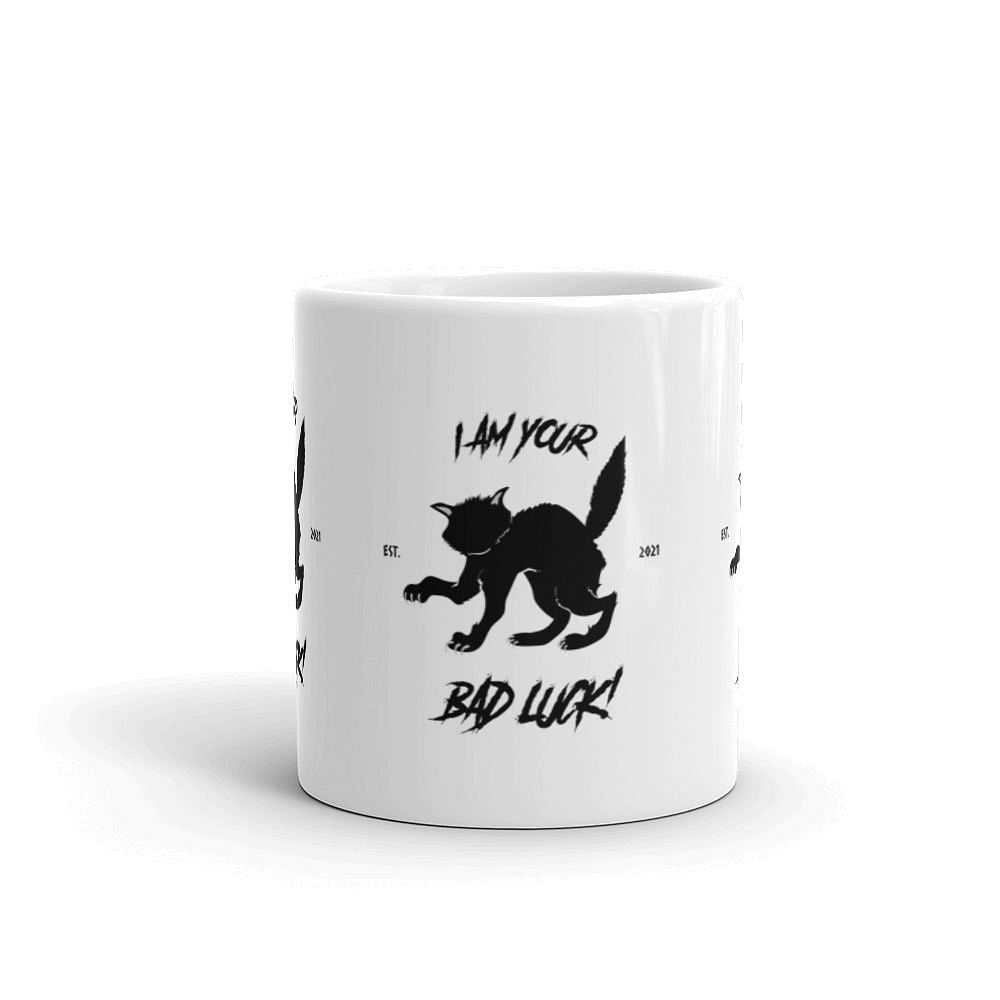 Halloween Black Cat white shiny ceramic mug