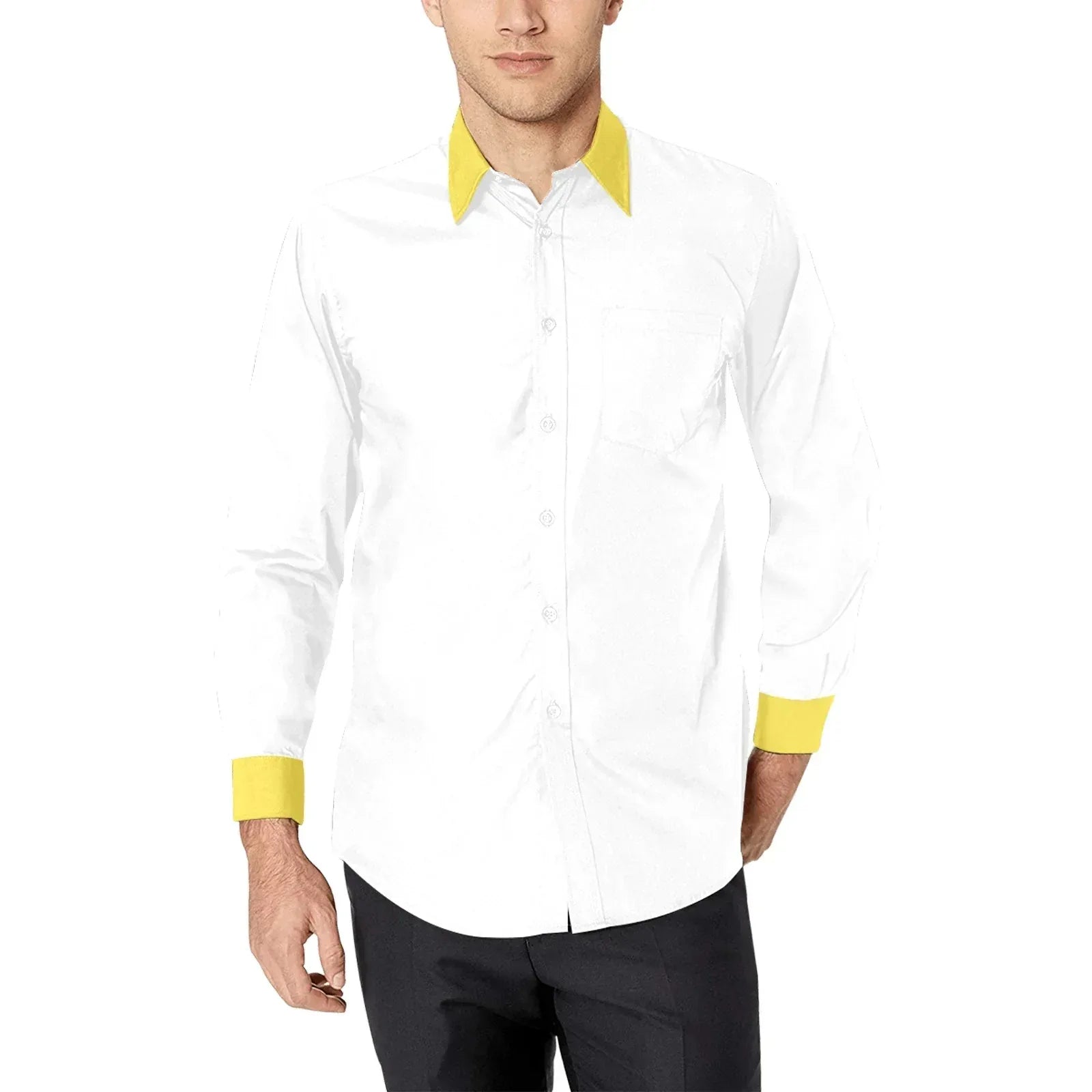 white dress shirt yellowing collar White Dress Shirt with Yellow Collar and Cuffs