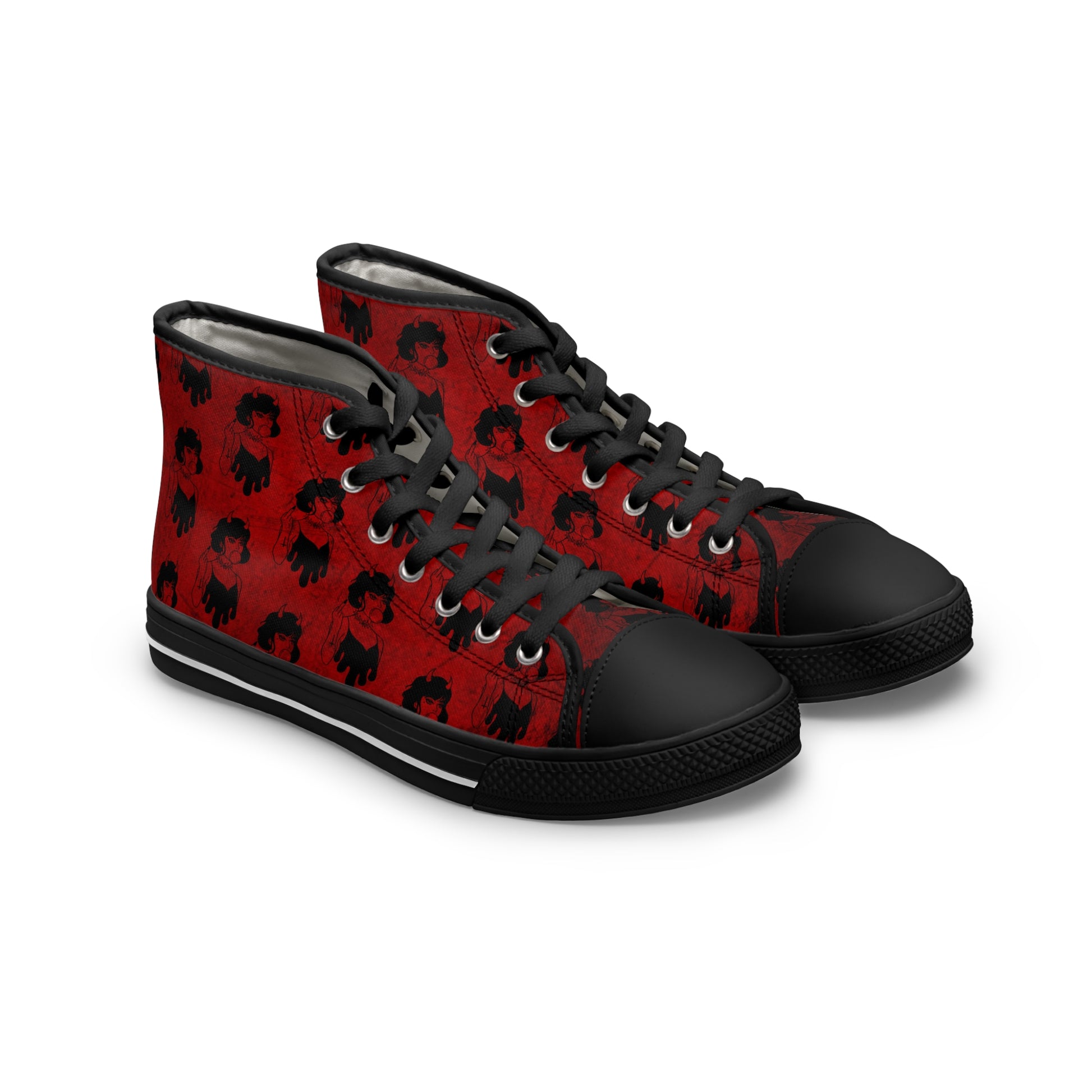 Red Goth Sneakers With Middle Finger Print